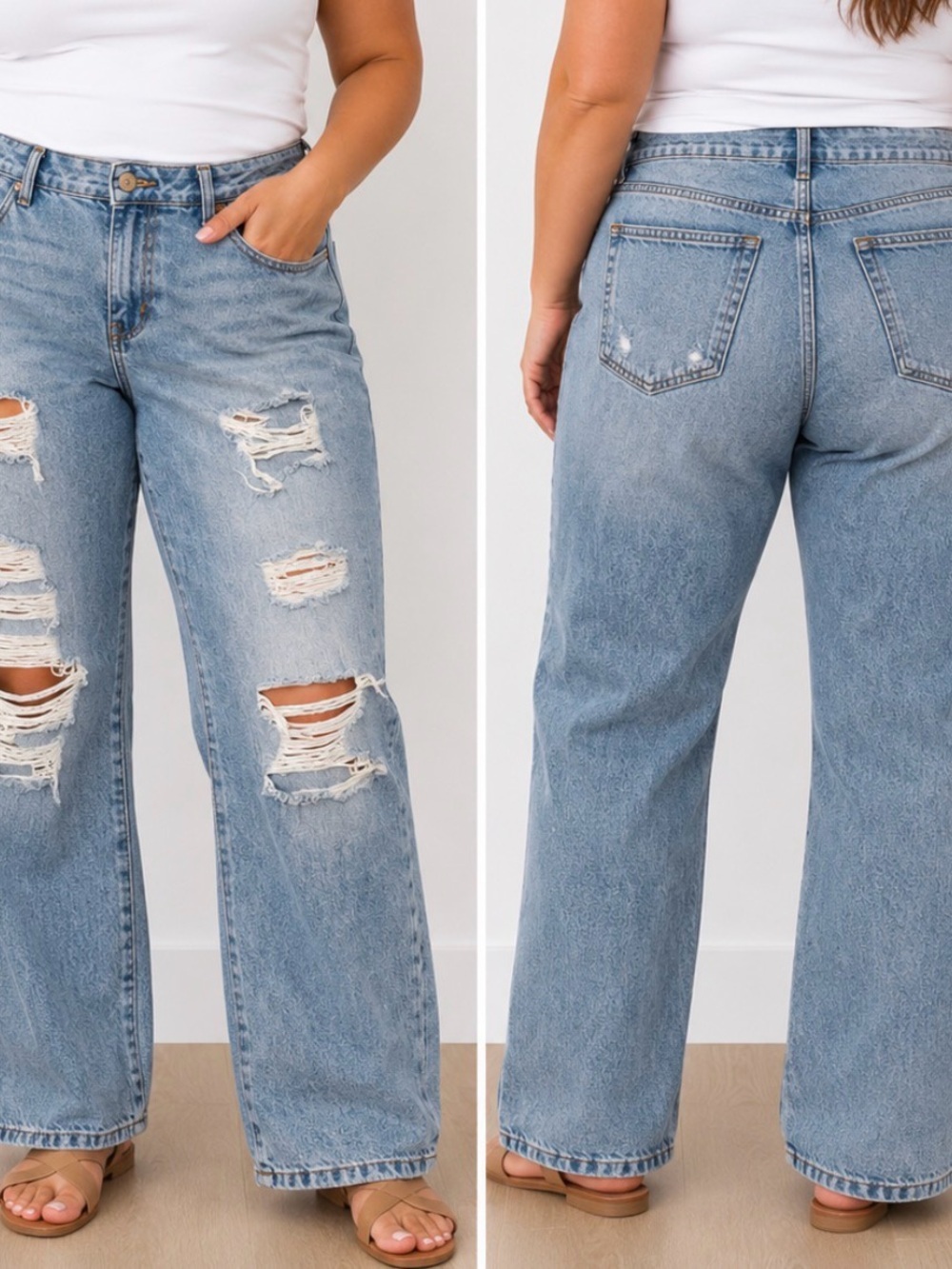 Aeropostale The Boyfriend Light Wash Ripped Straight-Leg Jeans distressed SZ 14R